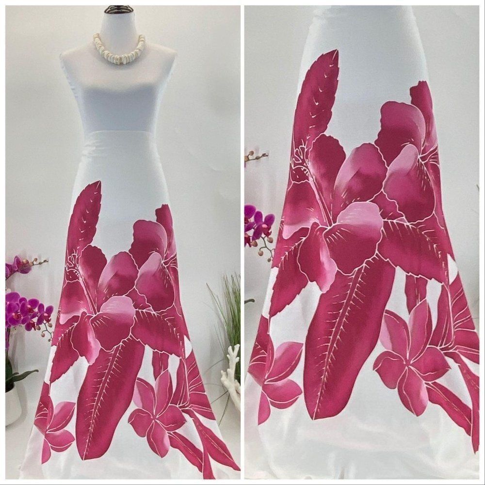 Pink/White Hibiscus Plumeria SARONG Batik Hand Painted Pareo Beach Wrap Skirt